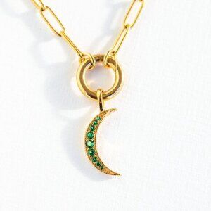 SET of 2! Gorgeous Green Beaded Necklace & Moon Pendant Waterproof Gold Necklace